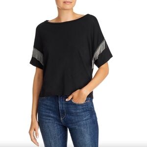 LNA Shimmy Chain-Fringed Black T-Shirt, Size XS, Made in USA